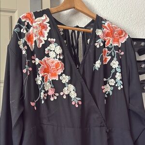 ASOS Curve Black Dress with Floral Embroidery